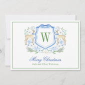 Waterverf Monogram Initiaal Rendier Crest Feestdagenkaart (Voorkant)