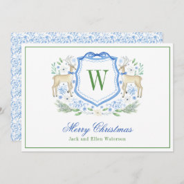 Waterverf Monogram Initiaal Rendier Crest Feestdagenkaart