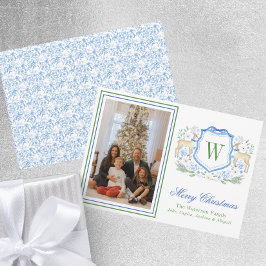 Waterverf Monogram Initiaal Rendier Crest Foto Feestdagenkaart