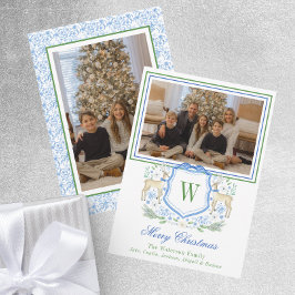 Waterverf Monogram Initiaal Rendier Crest Foto Feestdagenkaart