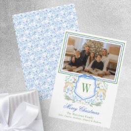 Waterverf Monogram Initiaal Rendier Crest Foto Feestdagenkaart