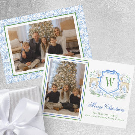 Waterverf Monogram Initiaal Rendier Crest Foto Feestdagenkaart