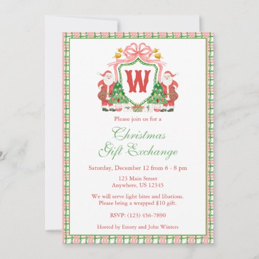 Waterverf Monogram Initiaal Santa Crest Christmas Kaart (Voorkant)