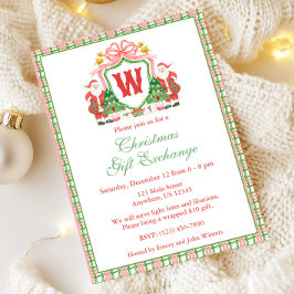 Waterverf Monogram Initiaal Santa Crest Christmas Kaart