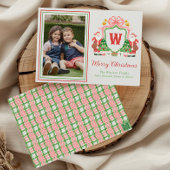 Waterverf Monogram Initiaal Santa Crest Foto Feestdagenkaart