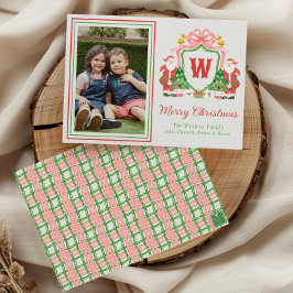 Waterverf Monogram Initiaal Santa Crest Foto Feestdagenkaart