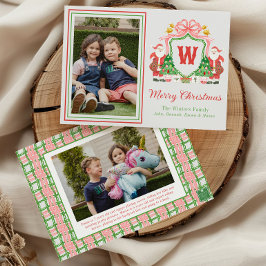 Waterverf Monogram Initiaal Santa Crest Foto Feestdagenkaart