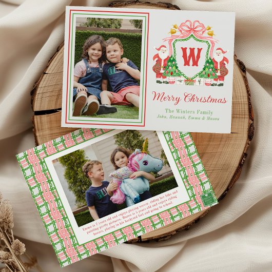 Waterverf Monogram Initiaal Santa Crest Foto Feestdagenkaart