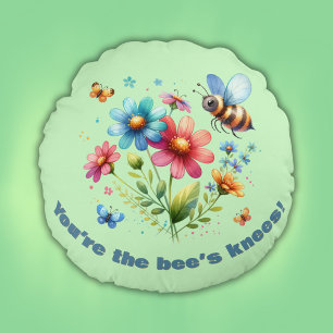 Waterverf Monogram Je bent de Bee's Knees Groen Rond Kussen