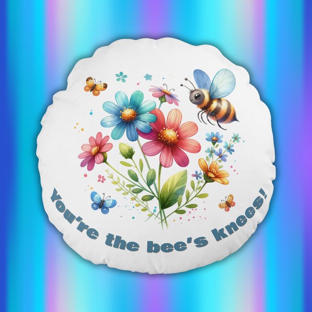 Waterverf Monogram Je bent de knieën van de bijen  Rond Kussen (Creator heeft geüpload)