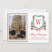 Waterverf Monogram Kerst Topiary Crest Foto Feestdagenkaart (Voorkant)