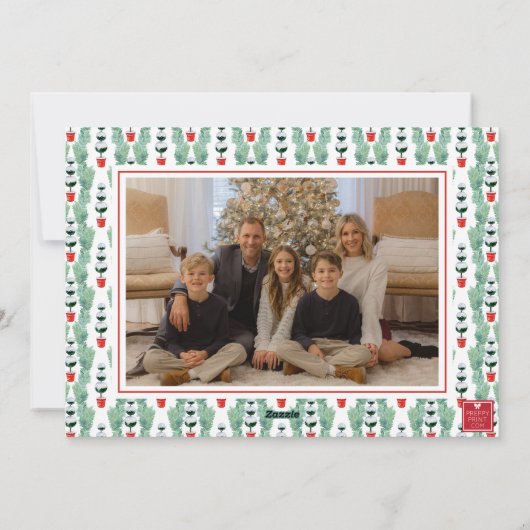 Waterverf Monogram Kerst Topiary Crest Foto Feestdagenkaart (Achterkant)