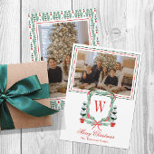 Waterverf Monogram Kerst Topiary Crest Foto Feestdagenkaart