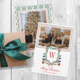 Waterverf Monogram Kerst Topiary Crest Foto Feestdagenkaart