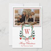Waterverf Monogram Kerst Topiary Crest Foto Feestdagenkaart (Voorkant)