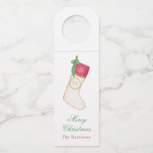 Waterverf Monogram Kous Gepersonaliseerd Flessenhanger (Voorkant)