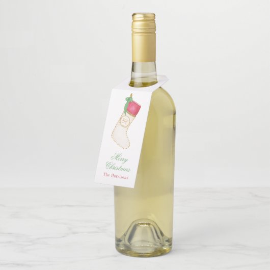 Waterverf Monogram Kous Gepersonaliseerd Flessenhanger (Schuin)