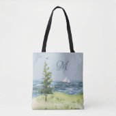 Waterverf Monogram kuststrand zandboot Tote Bag (Voorkant)