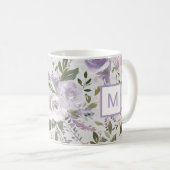 Waterverf monogram lavender Paarse Floral Rozen Koffiemok (Voorkant rechts)