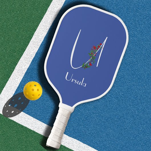 Waterverf monogram letter U blauw Pickleball Paddle