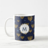 Waterverf Monogram Marine Blauw + Chanoeka Patroon Koffiemok (Links)