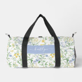 Waterverf Monogram met Blauwe Wilde Bloemen Plunjezak (Voorkant)