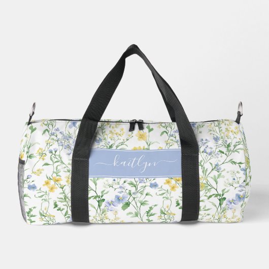 Waterverf Monogram met Blauwe Wilde Bloemen Plunjezak (Achterkant)