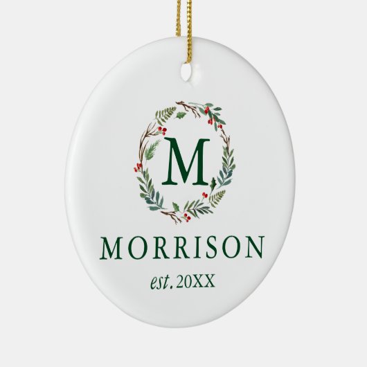 Waterverf Monogram met Pas getrouwd PHOTO BACK Keramisch Ornament (Rechts)