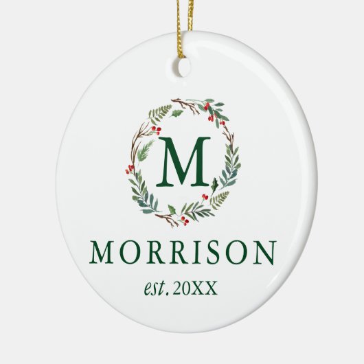 Waterverf Monogram met Pas getrouwd PHOTO BACK Keramisch Ornament (Links)