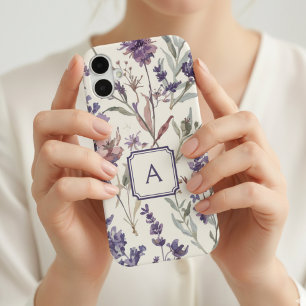 Waterverf Monogram met Wilde Bloem Lavendel iPhone 16 Hoesje