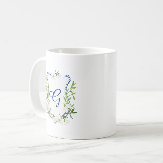 waterverf monogram mok blauwe kreet met magnolia (Voorkant links)