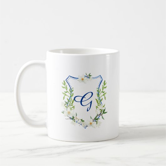 waterverf monogram mok blauwe kreet met magnolia (Links)