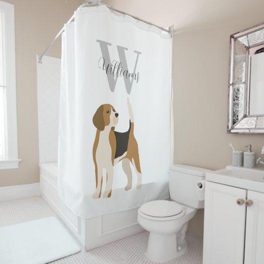 Waterverf Monogram Naam Beagle Hond Douchegordijn (In situ)