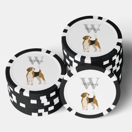 Waterverf Monogram Naam Beagle Hond Poker Chips (Opstapeling)