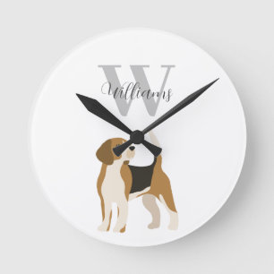 Waterverf Monogram Naam Beagle Hond Ronde Klok