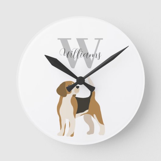 Waterverf Monogram Naam Beagle Hond Ronde Klok (Voorkant)