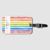 Waterverf Monogram Naam Regenboog Strepen Bagagelabel (Voorkant (horizontaal))