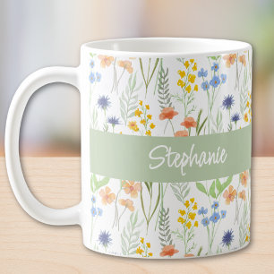 Waterverf Monogram Naam Wilde Bloem Koffiemok