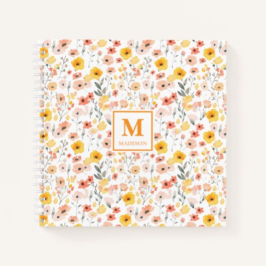 Waterverf Monogram Notebook Journaal met Wilde Blo Notitieboek (Voorkant)