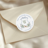 Waterverf Monogram Notenkraker Crest Adres Ronde Sticker