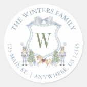 Waterverf Monogram Notenkraker Crest Adres Ronde Sticker (Voorkant)