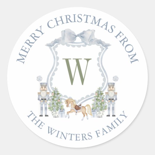 Waterverf monogram notenkrakerkorst ronde sticker (Voorkant)