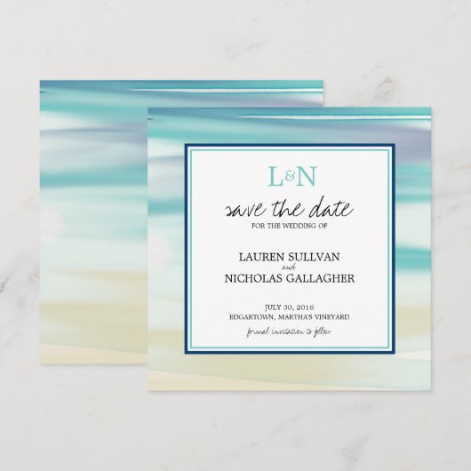 Waterverf Monogram oceaan Opslaan Datum Save The Date (Voorkant / Achterkant)