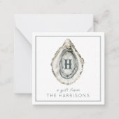 Waterverf monogram oester notitiekaartje (Voorkant)