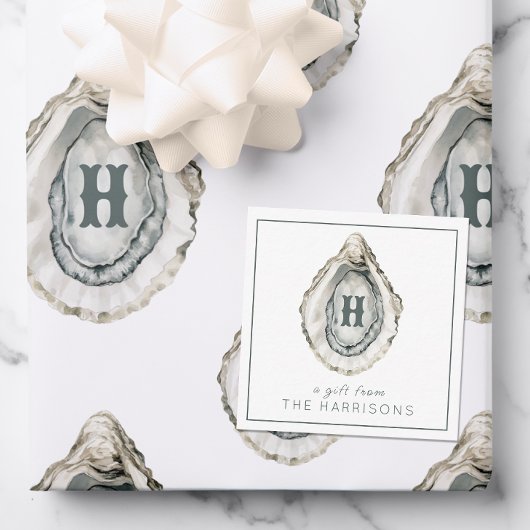 Waterverf monogram oester notitiekaartje