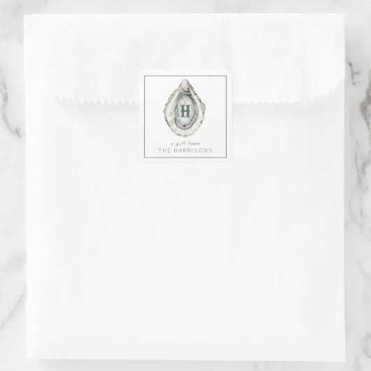 Waterverf monogram oester vierkante sticker (Tas)