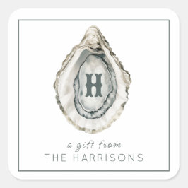 Waterverf monogram oester vierkante sticker