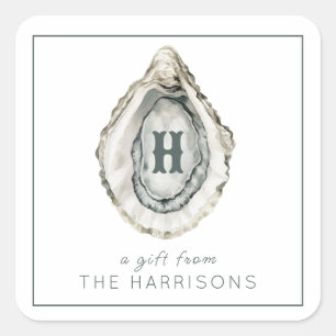 Waterverf monogram oester vierkante sticker