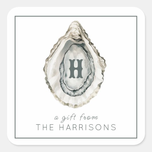 Waterverf monogram oester vierkante sticker (Voorkant)