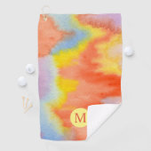 Waterverf Monogram Oranje Geel Blauw Lavender Golfhanddoek (Insitu)